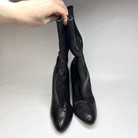 Market 22 Palmer Black Leather Heeled Ankle Boots Genuine Leather Size 39 / 8 - Picture 4 of 14